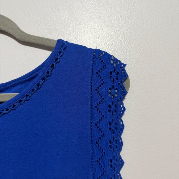 Talbots Blue Sleeveless Lace Trim Dress L - Picture 3 of 6
